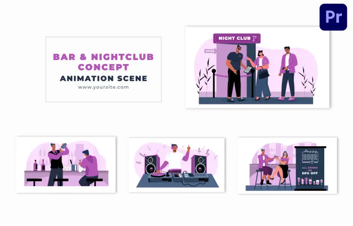 Bar and Nightclub Concept Flat Vector Animation Scene